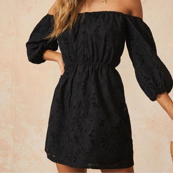 CAMILA COELHO Archer Off Shoulder Dress in Black Size XS - Picture 1 of 6